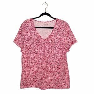 CHARTER CLUB WOMENS RED WHITE SHORT SLEEVE V-NECK STRETCHY TOP SIZE 1X